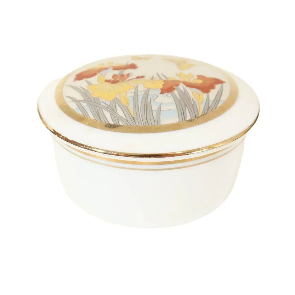 VINTAGE The Art Of Chokin Iris & Butterfly Trinket Box With Lid Made In Japan